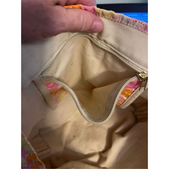 Vintage Lilly Pulitzer Cotton and Canvas Tote Bag. Orange and pink flowers - Picture 4 of 7